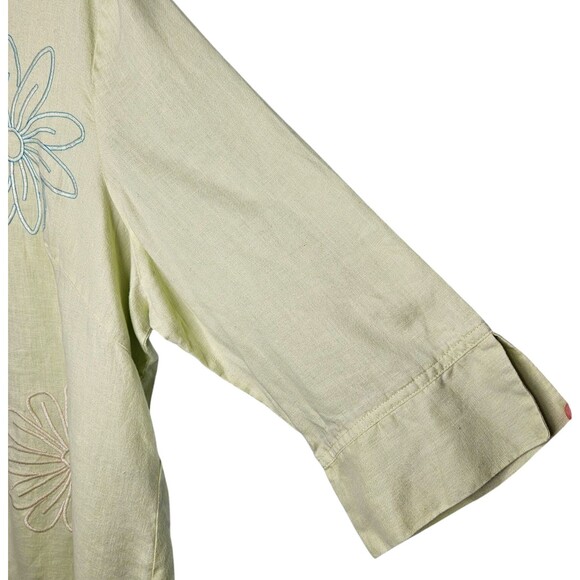 RICHARD MALCOM Irish Linen Tunic Top 2X Green Button Up Embroidered 3/4 Sleeves - Picture 3 of 7